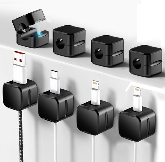 SaiTech IT 12 Pack Magnetic Cable Clips, Cord Organizer Holder Black | Adhesive Wire Keeper For Car, Office, Home, Desktop, Wall, Night Table, Ideal For Cable Management