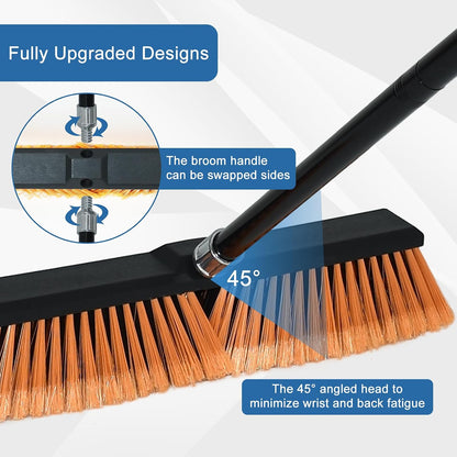 PBHEPJ 18 Inchs Push Broom Outdoor Heavy Duty, Shop Broom with 60" Long Handle for Cleaning Outdoor or Indoor Tile, Garage, Shop, Deck, Concrete, Wood, Stone, Patio Floor