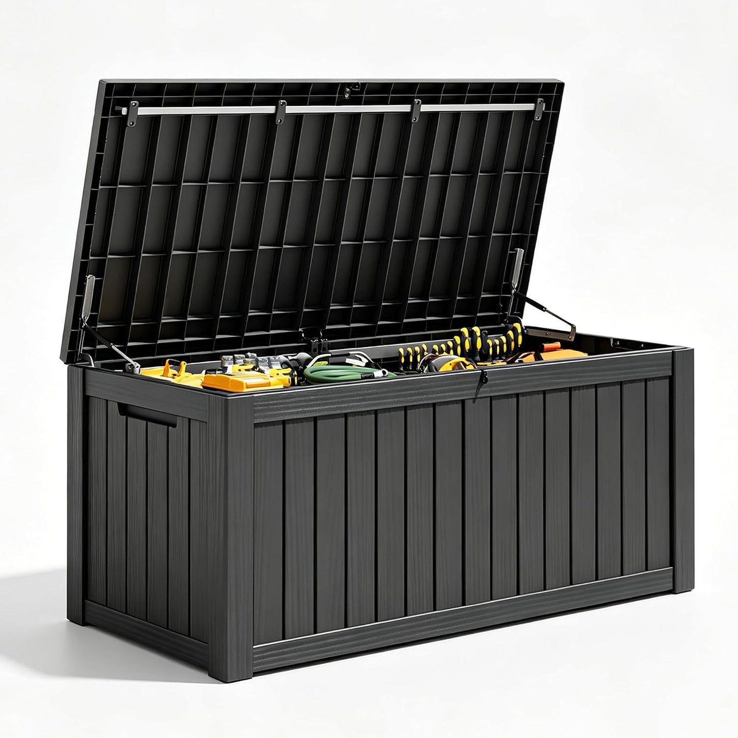 Outdoor Deck Storage Box,Resin Deck Boxes Indoor and outdoor, Waterproof Storage Box Lockable Lid (Black,35 Gallon)