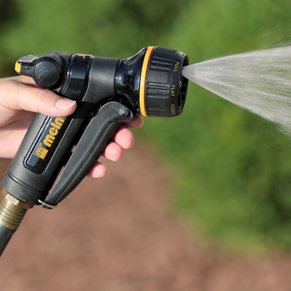 Melnor 65020-AMZ Metal Multi-Pattern Hose Nozzle with Rear Trigger Grip, 7 Spray Patterns, Heavy-Duty Metal Construction, Quick Connect Adapter, Black, Orange