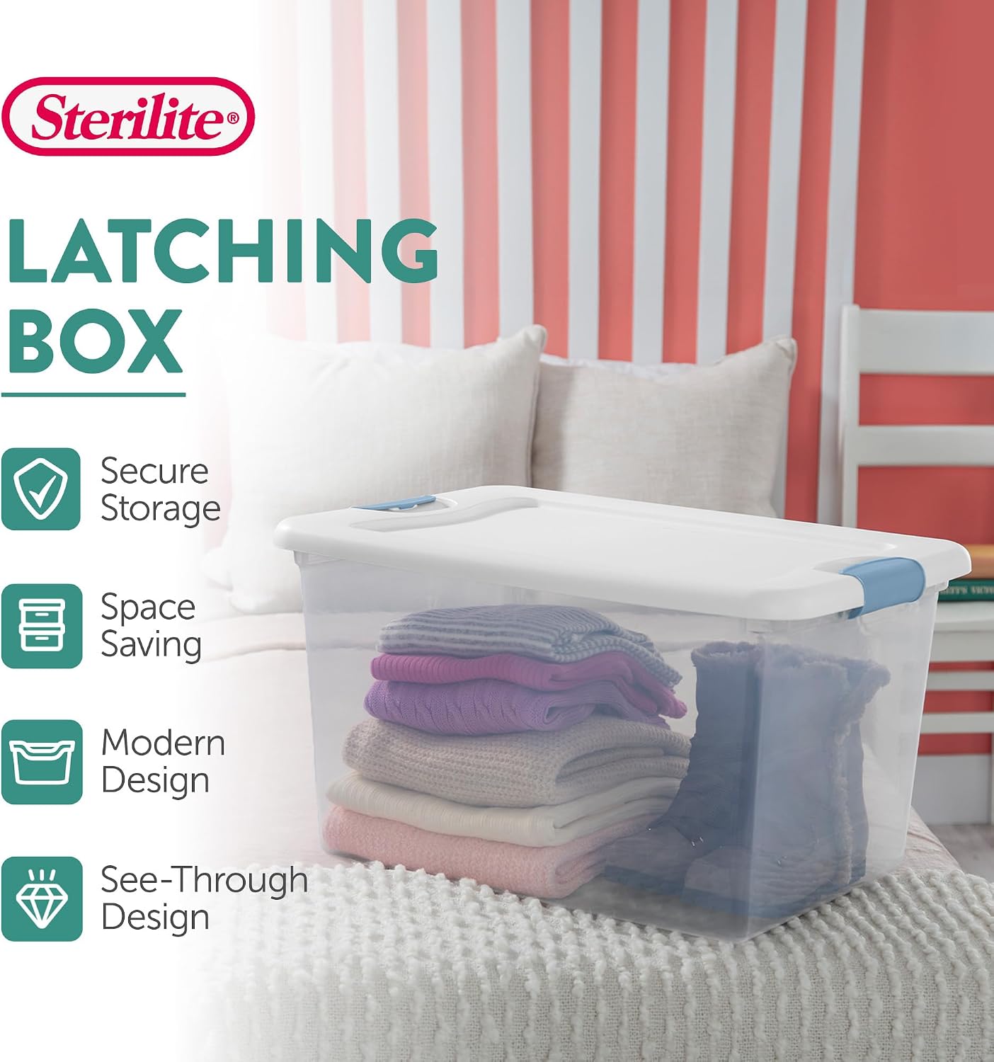 Sterilite 4-Pack 56 Quart Wheeled Latching Box, Underbed Clear Plastic Storage Organizer - Under Bed Rolling Container Bin with Lid and Wheels for Home or Dorm Bedrooms and Closets