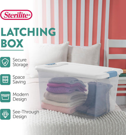 Sterilite 4-Pack 56 Quart Wheeled Latching Box, Underbed Clear Plastic Storage Organizer - Under Bed Rolling Container Bin with Lid and Wheels for Home or Dorm Bedrooms and Closets
