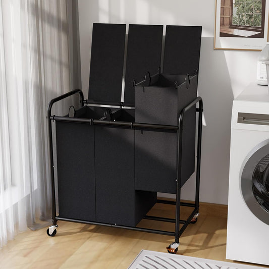 180L Laundry Sorter 3 Section – Heavy Duty Rolling Laundry Basket with Lockable Wheels and Lid, 3 Large Separate Removable Bags, Laundry Hamper Cart for Laundry Room Organizer (Multicolor)