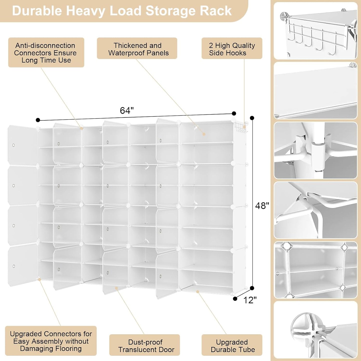 Portable Shoe Rack Organizer with Door, 96 Pairs Shoe Storage Cabinet Easy Assembly, Plastic Adjustable Shoe Storage Organizer Stackable Detachable Free Standing DIY Expandable 12 Tier Black