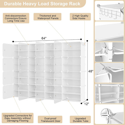 Portable Shoe Rack Organizer with Door, 96 Pairs Shoe Storage Cabinet Easy Assembly, Plastic Adjustable Shoe Storage Organizer Stackable Detachable Free Standing DIY Expandable 12 Tier Black