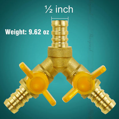 brass 3/4 inch O.D. barb three way shut off ball valve for gas hose air water pvc pex garden tubing fuel line, tee switch splitter fitting