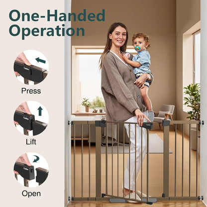 Cumbor 29.7-48" Baby Gate for Stairs, Mom's Choice Awards Winner-Dog Gate for Doorways, Auto Close Safety Pet Gate for Dogs Indoor, Easy Install Pressure Mounted Child Gate with Walk Thru Door, Brown