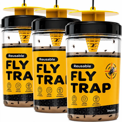 Outdoor Fly Trap [Set of 2] Fly Traps with Dissolvable Non-Toxic Bait - Fly Repellent for Outdoor Use Only - Controls Flies for Patios, Barns, Ranches Etc. Hanging Fly Traps with Tie Included