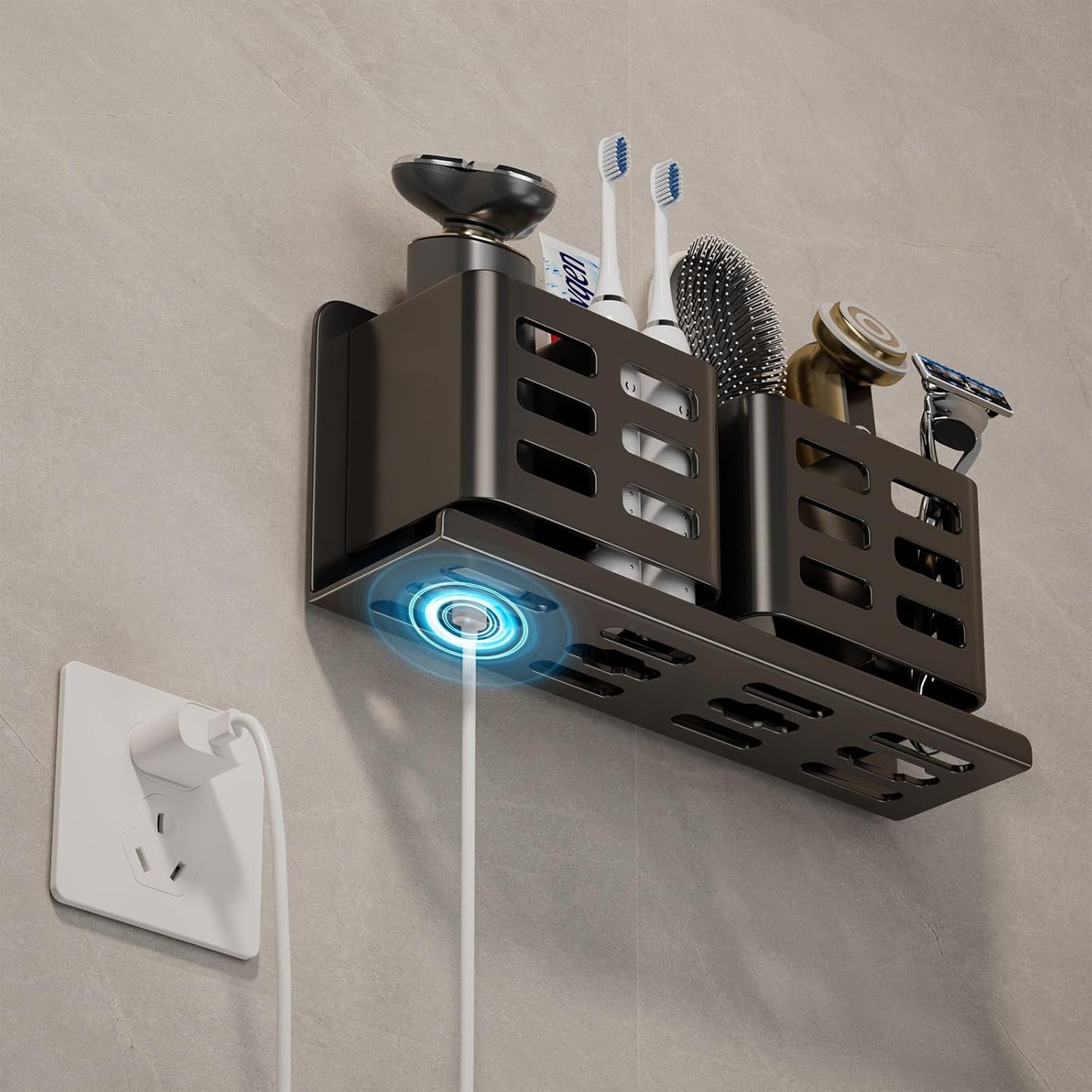 Aluminum Toothbrush Holder， Wall-Mounted，Bathroom Rack，4 Slot，Black | Bracket Shower Toothbrush Razor Holder Suitable for Toothbrush, Toothpaste, Razor and Comb etc Bathroom Storage