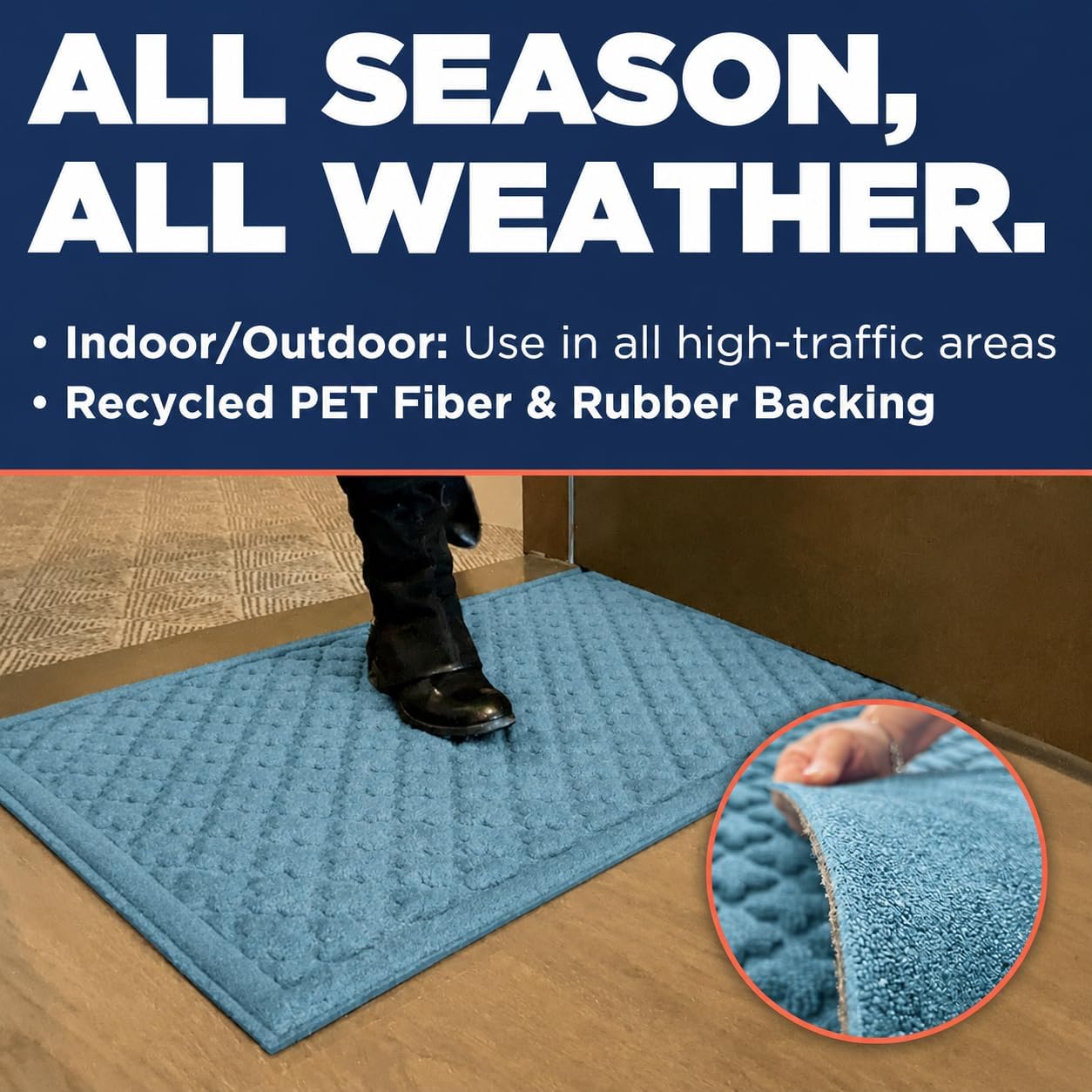 Artisan Entry Indoor Mats for Entryway, Durable & Easy to Clean Tray for Boots, Anti-Slip & Water-Resistant for Front Room, Made in The USA, 15" x 36", Blue, by Mats Inc.