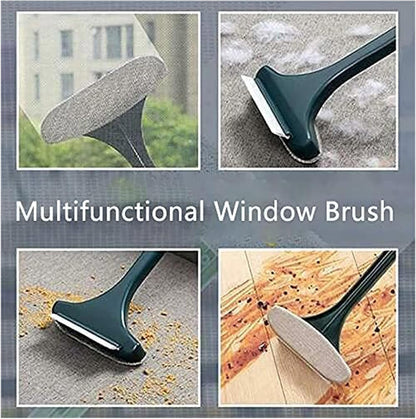 Double-Sided Window Screen Dust Removal, 2 in 1 Screen Window Cleaning Brush, Screen Window Brush Household Window Cleaning, Long Handle Free of Removable Washable (Yellow Handle)