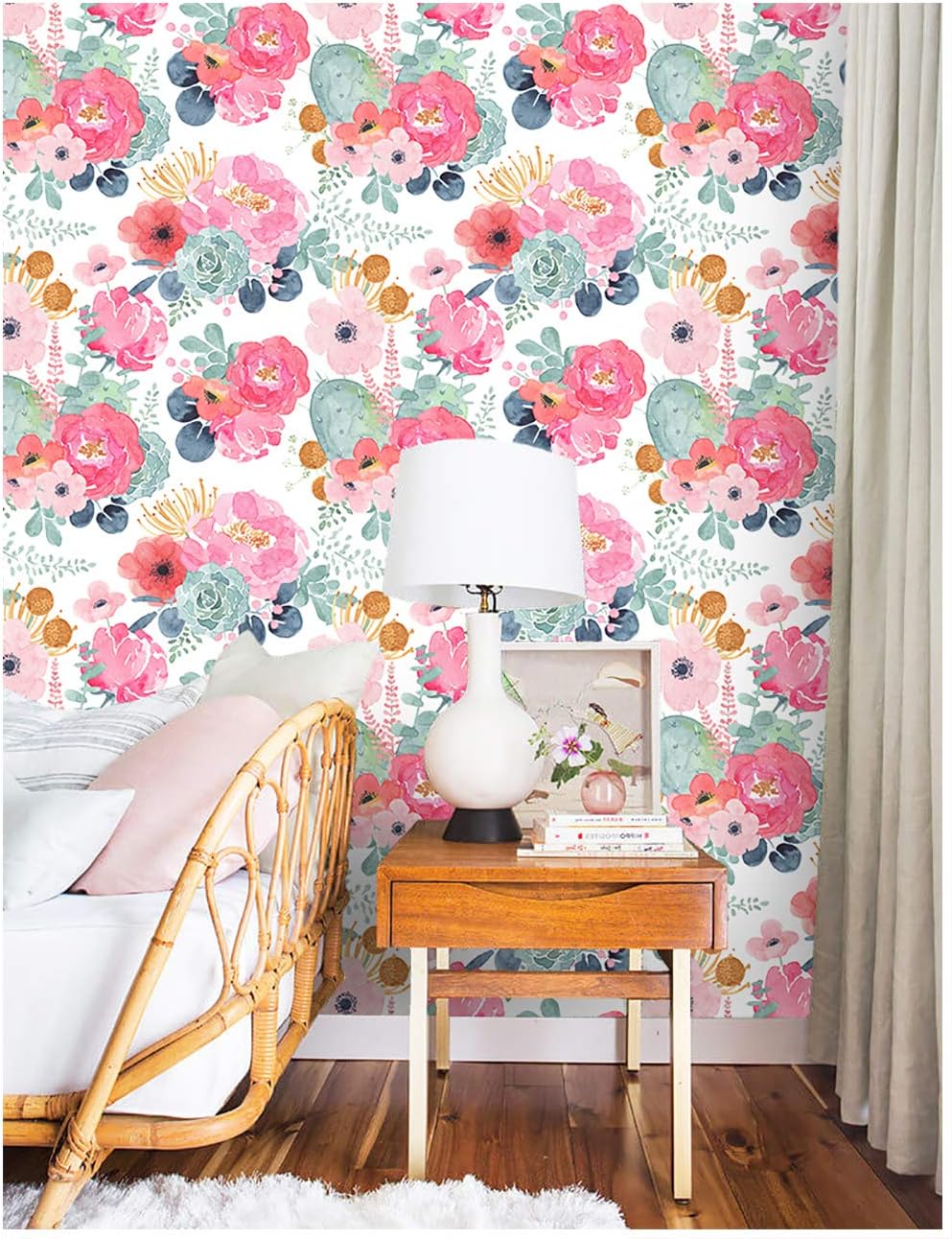 Floralplus Floral Wallpaper Peel and Stick Removable Wallpaper Boho Renter Friendly Dark Flower Wallpapers Contact Paper for Walls Cabinet Bedroom Bathroom Decor 17.5 in x 118 in