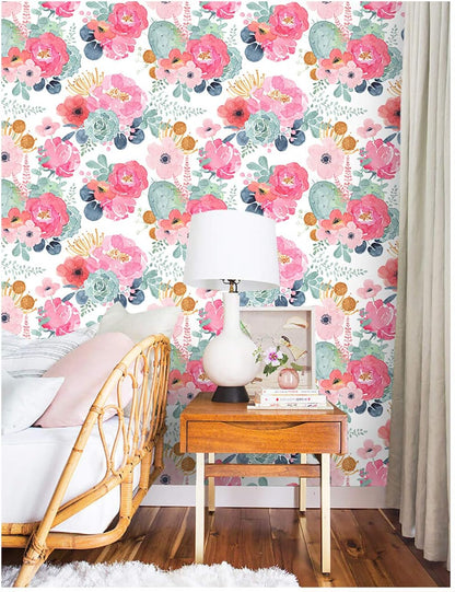 Floralplus Floral Wallpaper Peel and Stick Removable Wallpaper Boho Renter Friendly Dark Flower Wallpapers Contact Paper for Walls Cabinet Bedroom Bathroom Decor 17.5 in x 118 in