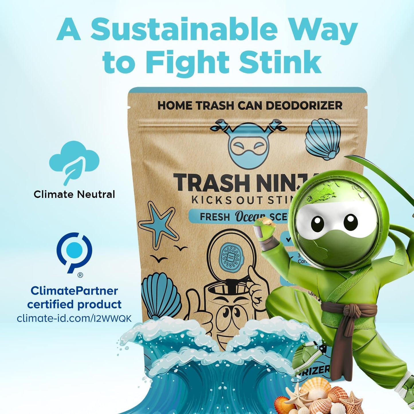 Trash Ninja Trash Odor Eliminator – Long-Lasting Citrus Scent Deodorizer with Activated Charcoal, Stick-On Freshener for Garbage Can, Fridge, Bathroom, Kitchen, and Diaper Pail Odors