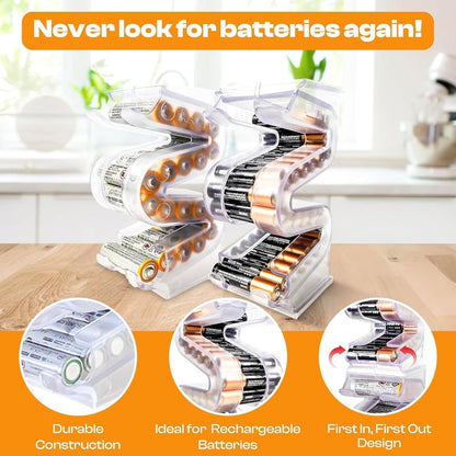 Battery Ladder Case - Battery Organizer & Dispenser (AAA & AA) | Stack It or Wall-Mount It To Dispense Batteries in First-In-First-Out Order, Tidy Storage for Home, Garage & Workshop