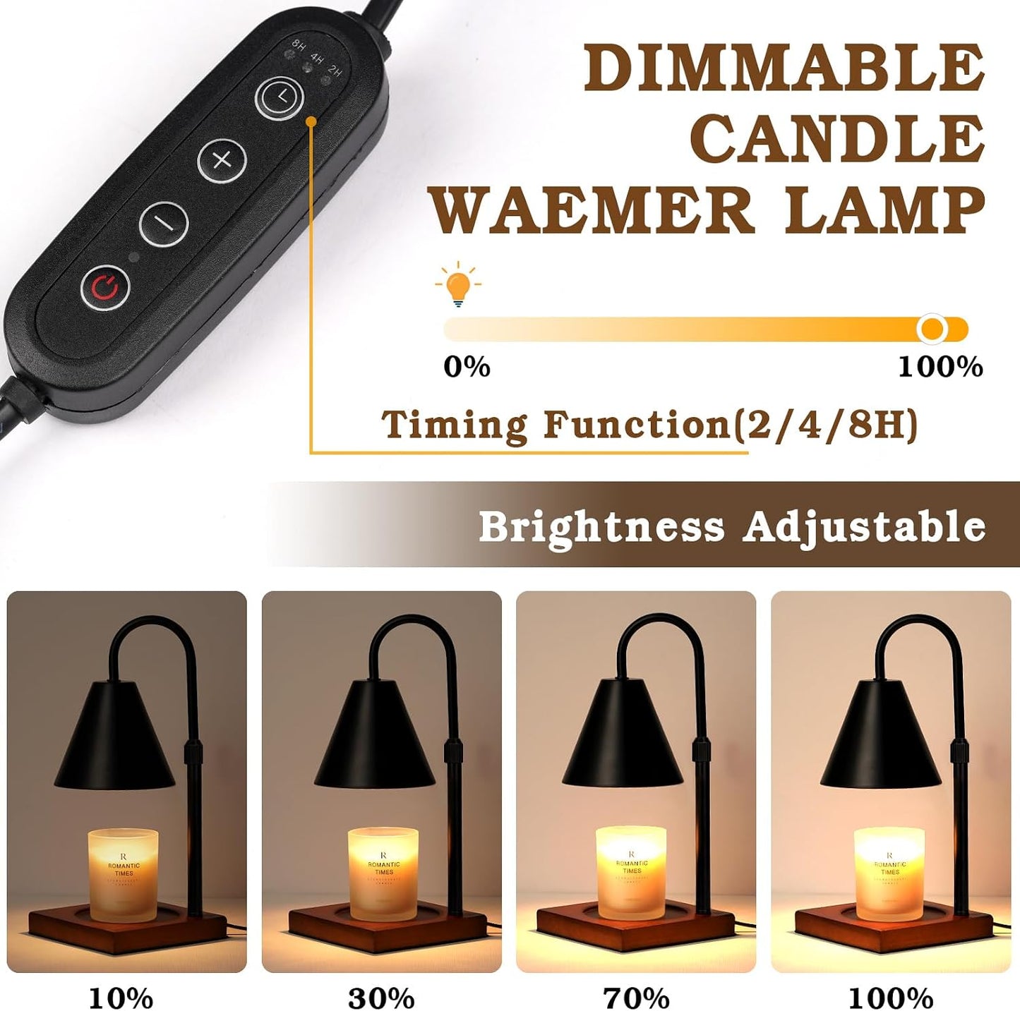 Candle Warmer Lamp Wood with Timer, Dimmable Electric Candle Lamp Warmer for Jar Candles, 2*35 Watt Bulb, Mothers Day Birthday Gifts for Women Men, Decorative Wooden Candle Lamp for Bedroom Home Decor