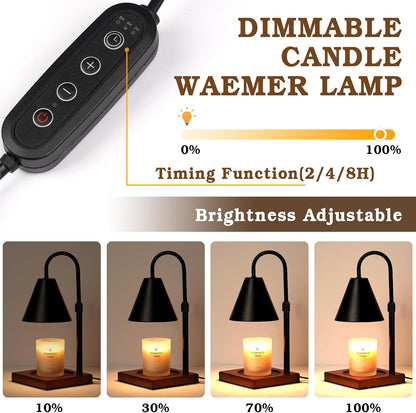 Candle Warmer Lamp Wood with Timer, Dimmable Electric Candle Lamp Warmer for Jar Candles, 2*35 Watt Bulb, Mothers Day Birthday Gifts for Women Men, Decorative Wooden Candle Lamp for Bedroom Home Decor