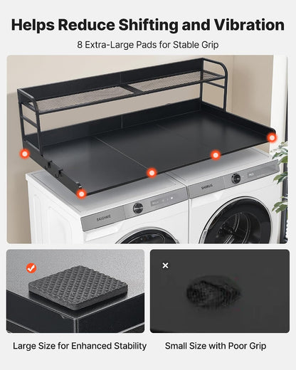 VEVOR Washer Dryer Countertop with 2-Tier Shelf, 54" x 27" Wooden Washer and Dryer Countertop with Anti-Slip Pads, Water-Resistant Laundry Topper Cover for Laundry Room Organization and Storage, Black