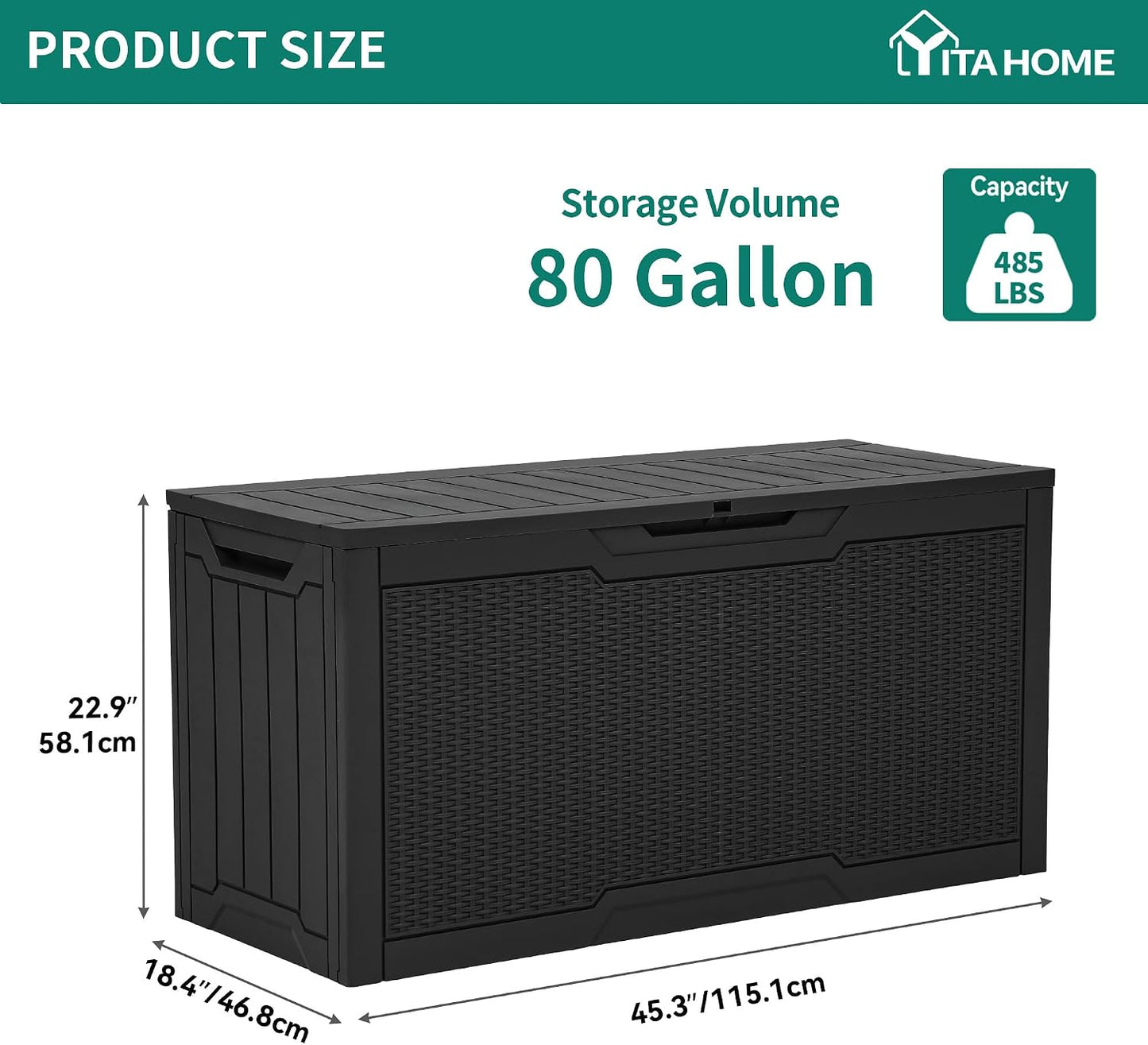 YITAHOME 100 Gallon Large Outdoor Deck Box | Waterproof Resin Storage Box, Lockable Indoor Outdoor Storage Container for Patio Furniture Cushions, Pool Accessories