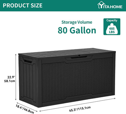YITAHOME 100 Gallon Large Outdoor Deck Box | Waterproof Resin Storage Box, Lockable Indoor Outdoor Storage Container for Patio Furniture Cushions, Pool Accessories