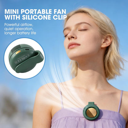 Timeno Portable Clip-On Bladeless Fan, Mini USB Rechargeable 360° Rotatable Fan, 3-Speed Silent Personal Cooling Fan for Outdoor Travel Office (White)