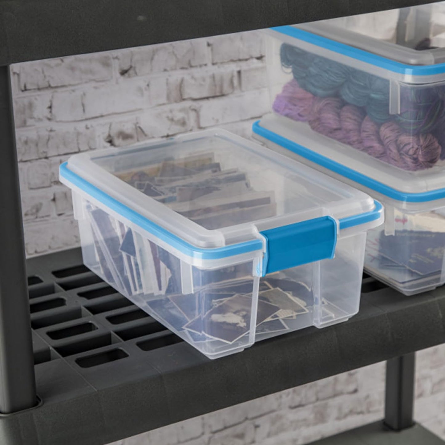 Sterilite 4-Pack Gasket Box, Home Storage Organizer Bins with Lids, 37 Quart – Stackable Clear Plastic Containers for Bedroom, Bathroom, Garage, Basement, or Attic