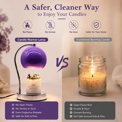 Candle Lamp Warmer, Wide Base Scented Candle Warmer with Timer and Dimmer, Modern Candle Melting Lattern, Home Decor Table Lamp (Silver)