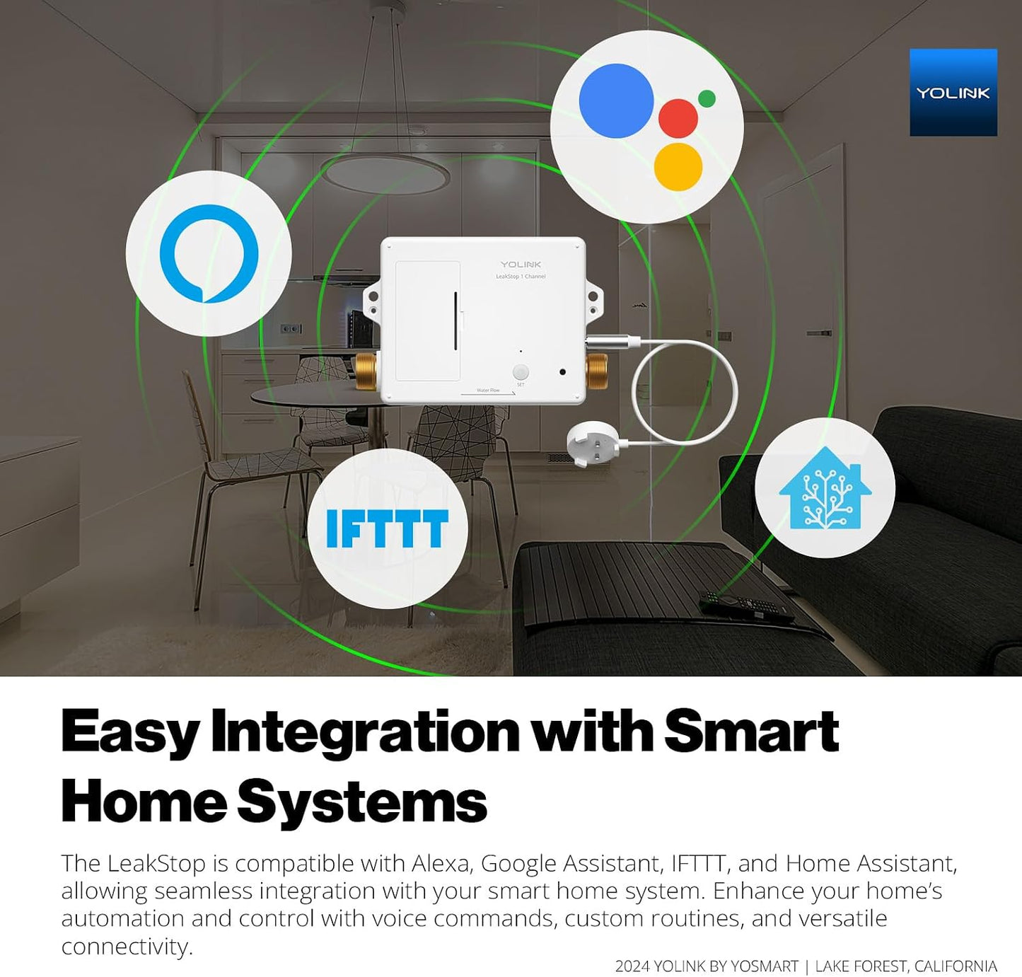 YoLink LeakStop 1-Channel for Toilets/Sinks, Auto Shutoff Valve & Leak Detector, Real-Time Monitoring, LoRa Long-Range, 2 AA Up to 5-Year Battery, App/SMS/Email Alerts – Hub Included