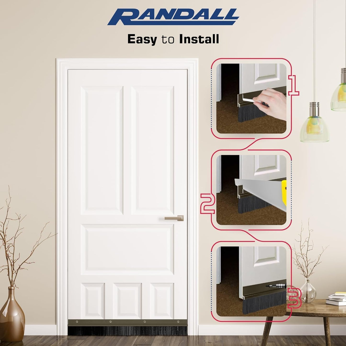 Heavy Duty Brush Door Sweep – 48" Long Brown Draft Stopper | Aluminum Holder with 2" Polypropylene Bristles | Weather Stripping Door Bottom Seal for Exterior & Interior Doors