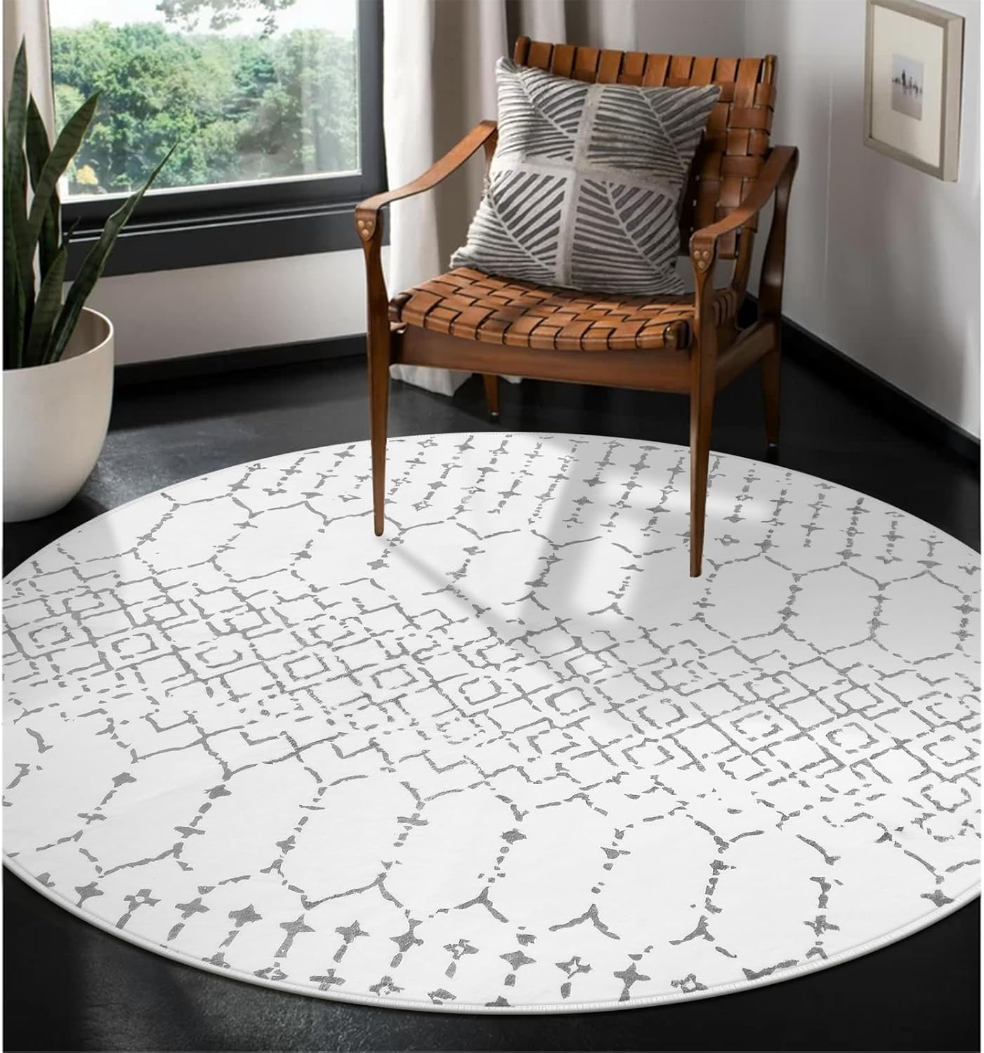 Lahome Moroccan Entry Rug 2x3, Non-Slip Washable Front Indoor Door Mat Rubber Backing Low-Profile Door Rugs, Small Geometric Print Distressed for Entryway Bathroom Kitchen, Black Hana