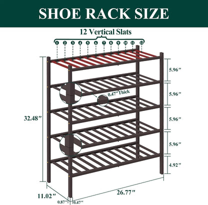 Smiry Bamboo Shoe Rack, 3 Tier Free Standing Wooden Shoe Organizer, Stackable Wood Shoe Storage Shelf for Closet, Entryway, 12 Vertical Slats, 2+1 Stack Standard Legs, 26.8"x11"x19.5", Natural
