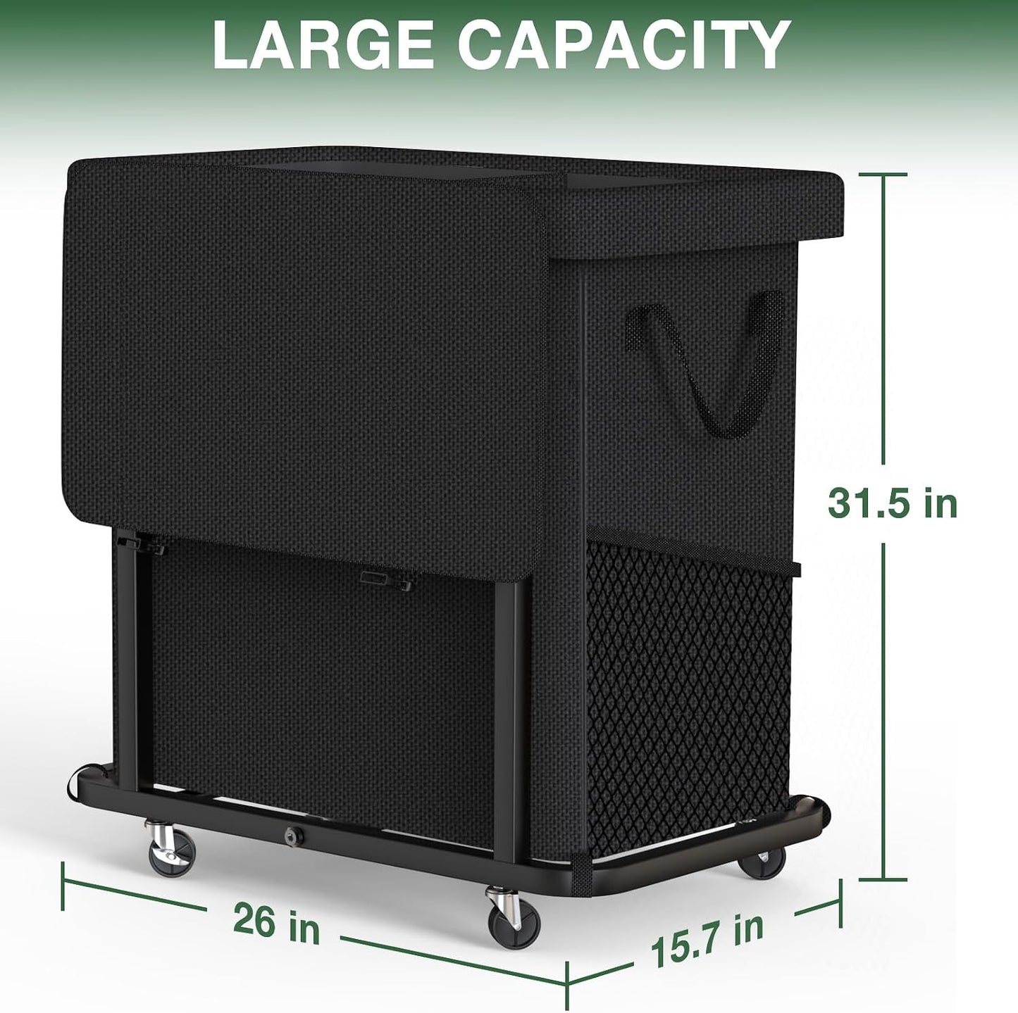 60 Gal(230L) Laundry Basket with Lid, Rolling Laundry Hamper with Wheels, Dirty Clothes Hamper with Metal Frame and Removable Bag Design, Suitable for Laundry Room, Bedroom (Black, 3 Section 230L)
