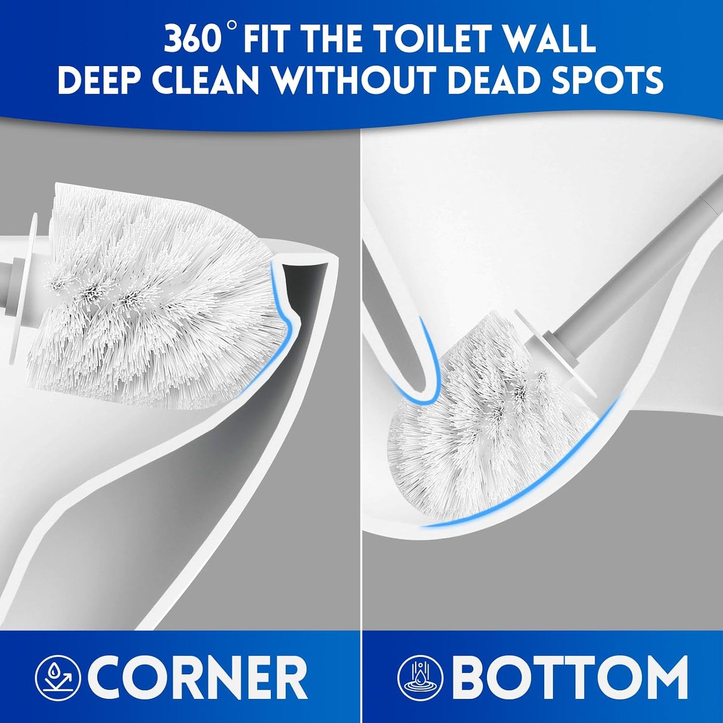 Toilet Brush and Holder Set, Silicone Toilet Bowl Brush, Bathroom Accessories, Durable Toilet Scrubber Bristles, Compact Size for RV, Wall Mountable, Drip-Proof, Deep Cleaning. (White)