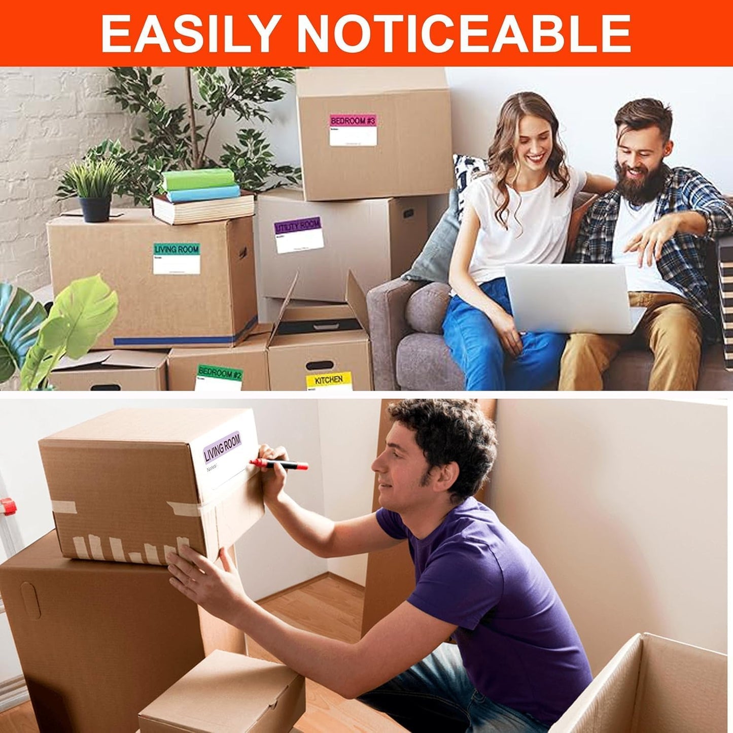 Moving Stickers 800 Pcs 3x2 Inch – Large Home Moving Packing Labels for Boxes Color Coded – Packing Stickers for Moving Boxes with Writable Notes – 20 Large Customizable Moving Box Labels