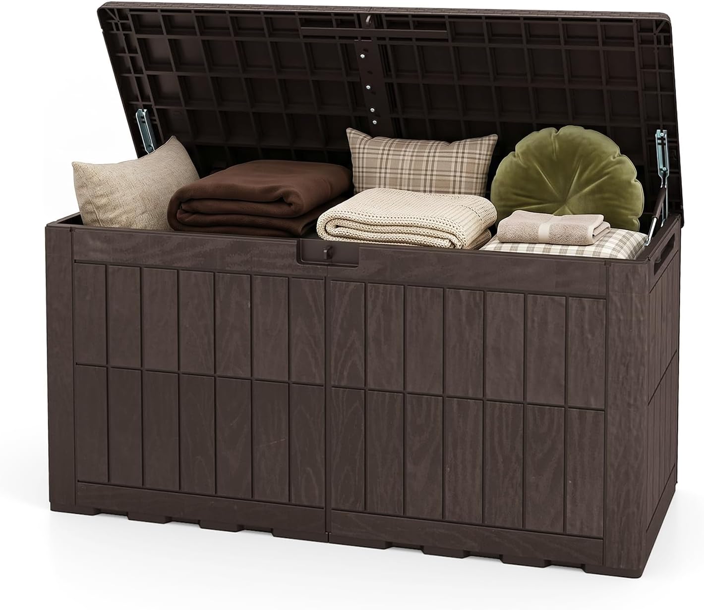 Tangkula 25 Gallon Waterproof Outdoor Storage Box with Lockable Lid | PP Resin, Wicker Patterned, Indoor Outdoor Use, Portable, Versatility, for Deck, Pool, Patio Cushions, Garden Tools