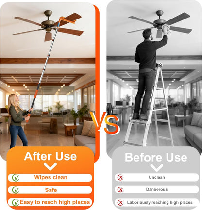 LAANPOLE 26FT Reach Ceiling Fan Cleaner Duster, Fan Blade Cleaner Kit with 5-20FT Extension Pole, Microfiber Duster & Replaceable Cleaning Cloth for Blades, Ceiling, Furniture