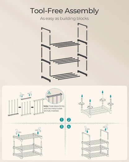 SONGMICS Shoe Rack, 6-Tier Shoe Organizer, Metal Storage Shelf, Upright or Upside Down, for 24-30 Pairs, Stackable, for Entryway, 11.8 x 36.2 x 42.7 Inches, Black ULSA306BH01