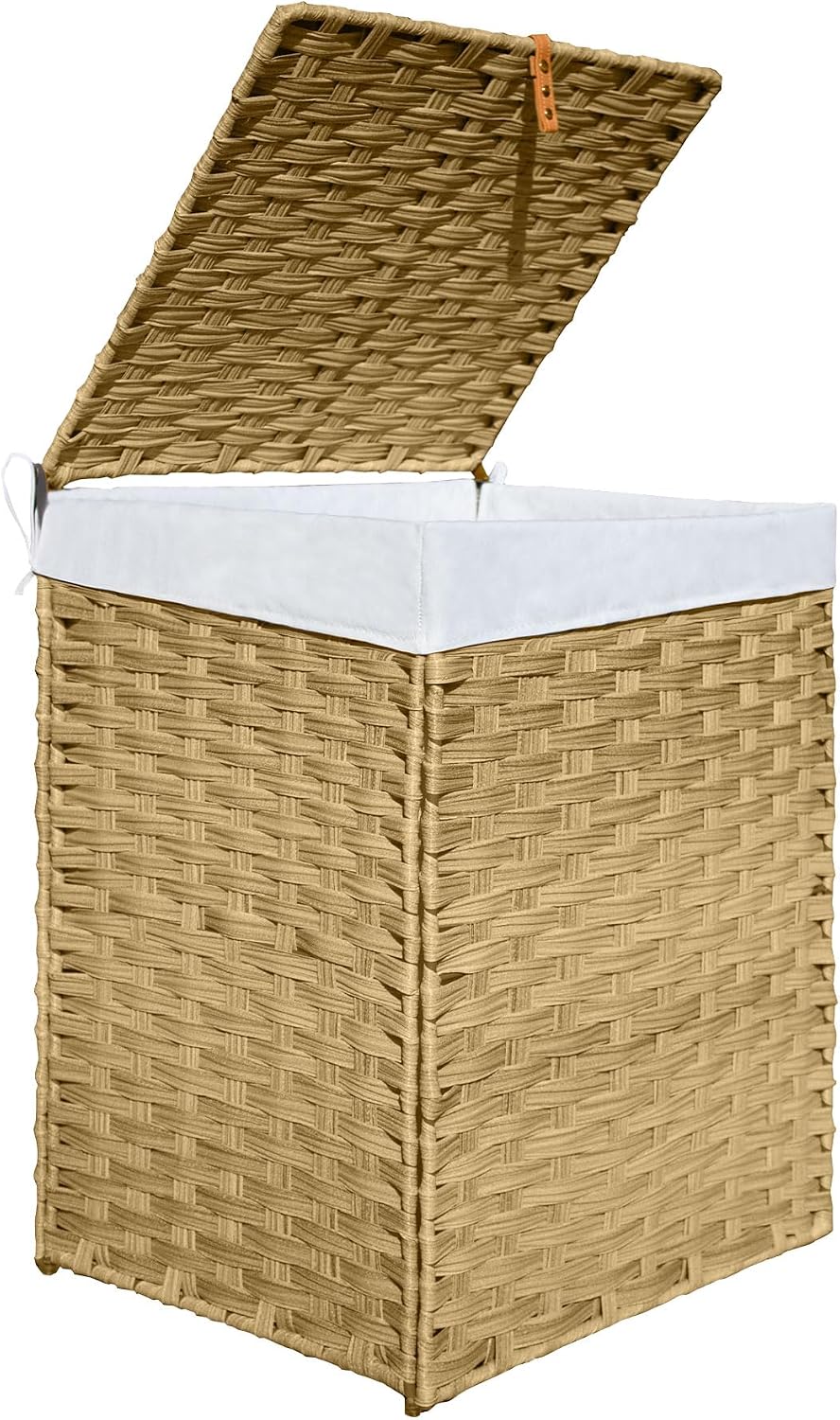 Wicker Laundry Hamper with Lid,34 Gal(130 L) Rattan Laundry Basket 2 Sections with Lid, Removable Machine Washable Line, Large Clothes Hamper with Handles for Bathroom Bedroom, Gray