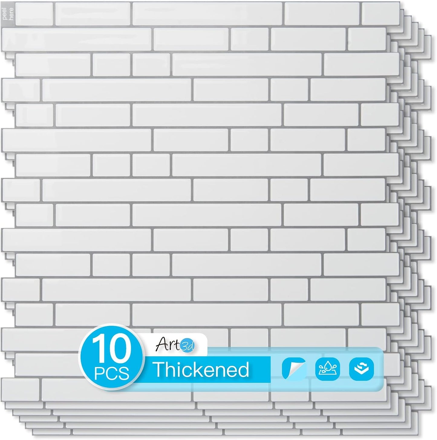 Art3d 10-Sheet Heavy-Duty Peel and Stick Backsplash, Waterproof Wall Tiles Stick on Kitchen Backsplash Living Space, Beige & White