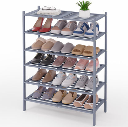 Smiry Bamboo Shoe Rack, 3 Tier Free Standing Wooden Shoe Organizer, Stackable Wood Shoe Storage Shelf for Closet, Entryway, 5 Horizontal Slats, 26.8"x11"x18.3", Natural