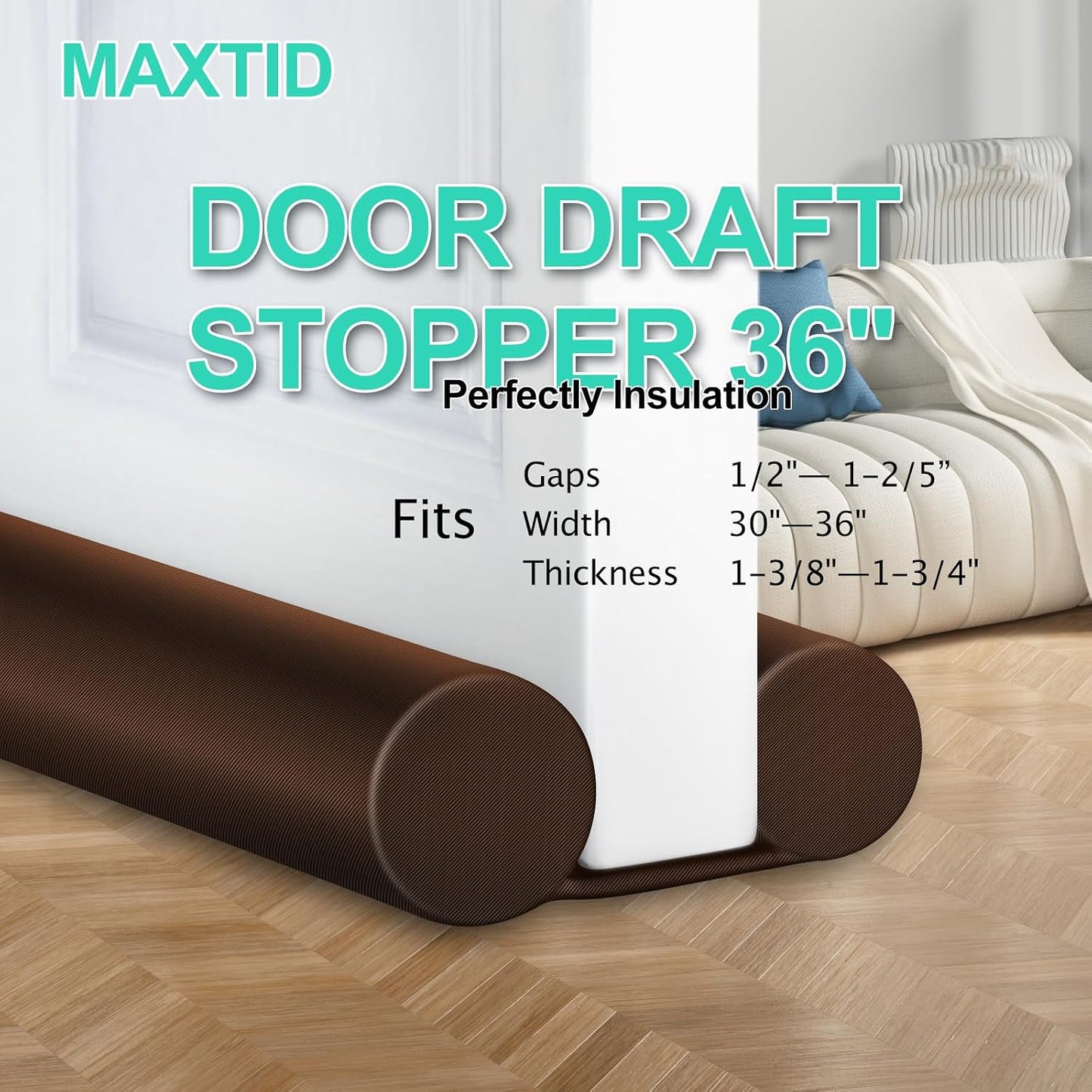 MAXTID Under Door Draft Stopper for Bottom of Doors 38" Black Door Blocker Noise ReducerLight Cold Air Guard Breeze Sound Proof Door Sweep Weather Stripping Door Seal Insulation Strip Gap Filler