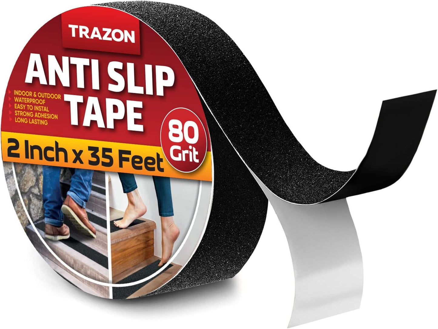 Grip Tape - Heavy Duty Anti Slip Tape for Stairs Outdoor/Indoor Waterproof 4Inch x 35Ft Safety Non Skid Roll for Stair Steps Ramp Traction Tread Staircases Grips Adhesive Non Slip Strips Walk Black