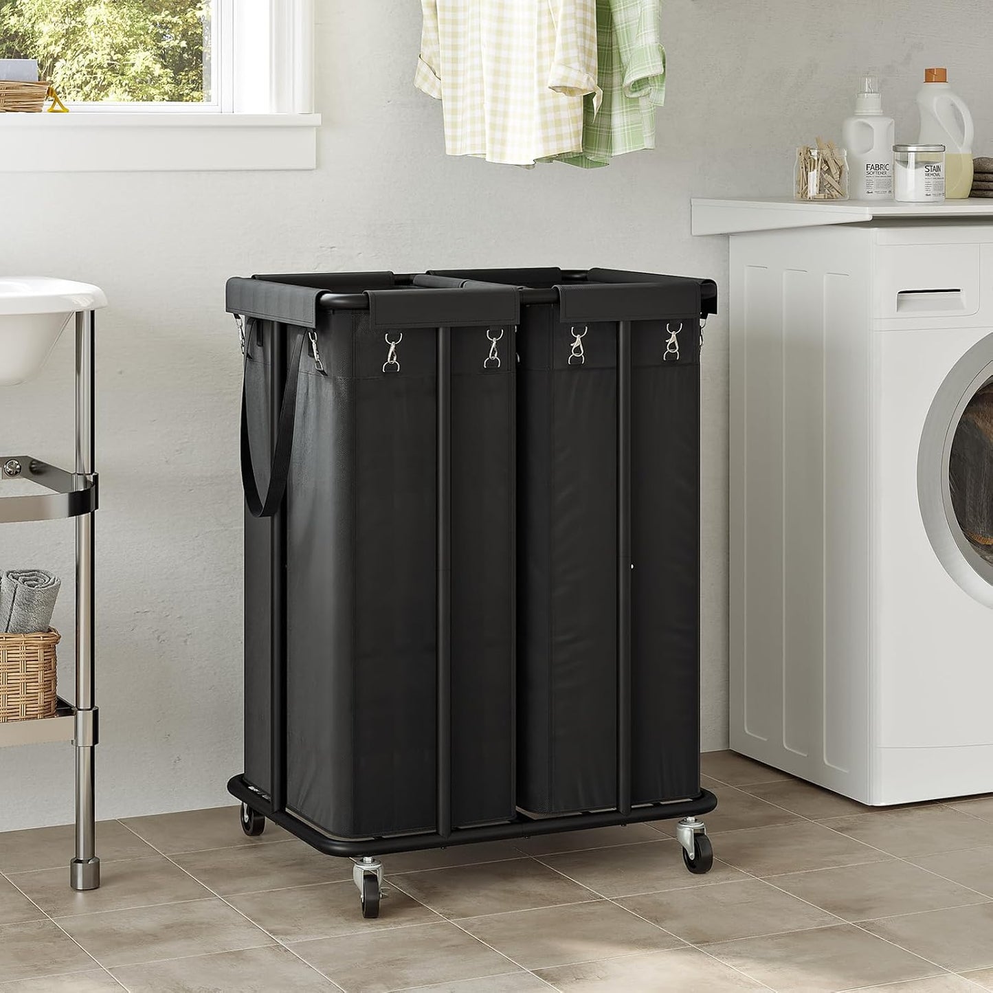 WOWLIVE Laundry Hamper with Wheels 260L Rolling Laundry Basket 3 Section Organizer Laundry Cart with Steel Frame and Removable Bags Large Dirty Clothes Hamper Dorm Room Storage for Bedroom