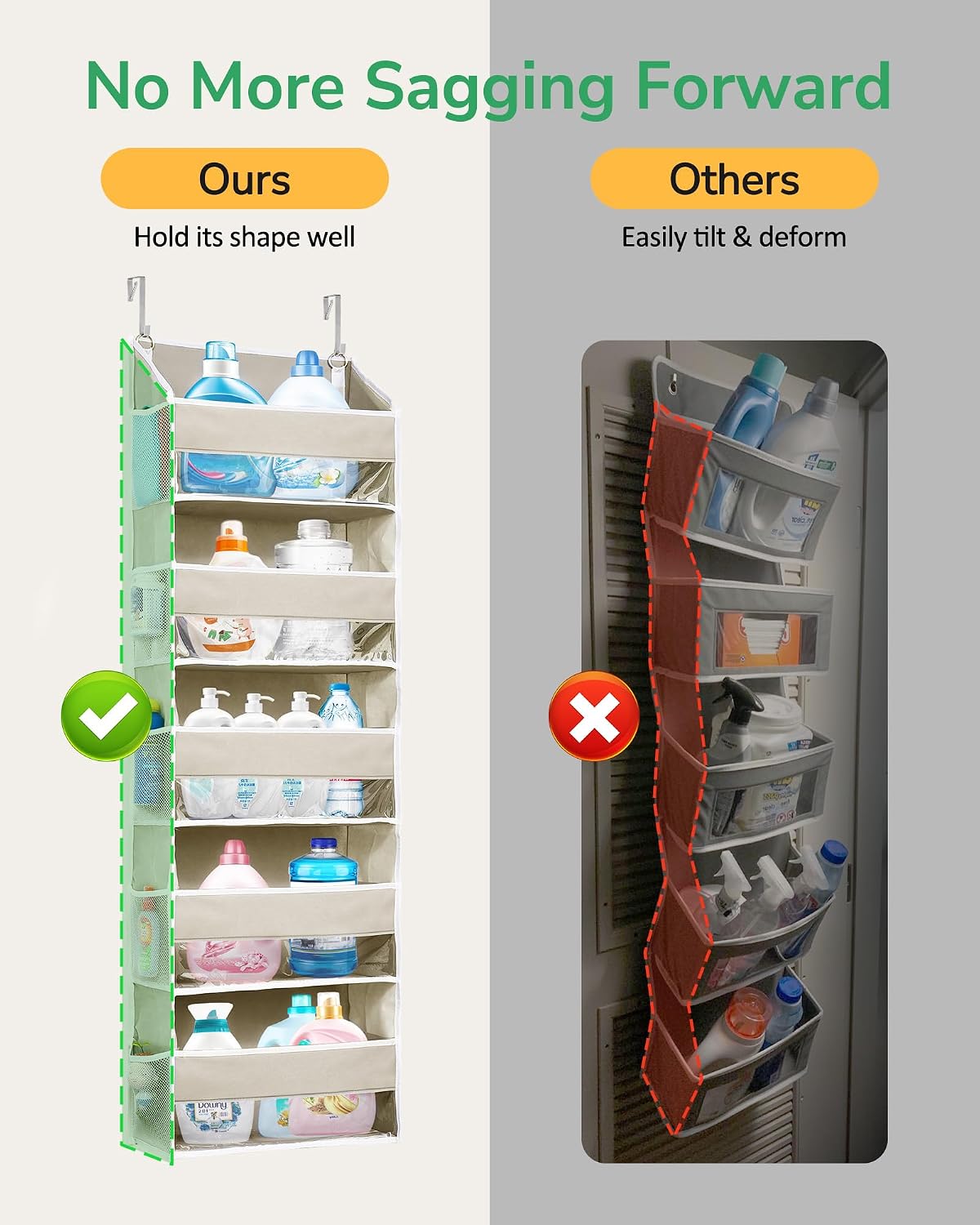 ULG Over the Door Organizer, 5-Tier Extra Large Hanging Storage with 10 Mesh Pockets, 100 lbs Capacity, Heavy Duty Door Organizer for Closet, Bedroom, Nursery Storage, Beige