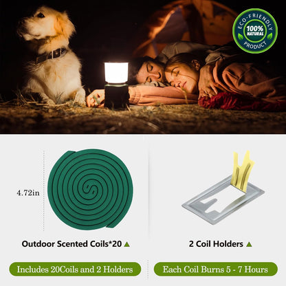 Mosquito Coils Outdoor Patio Fresh Scent,Use Reaches Up to 10 feet, Each Mosquito Coil Burns for 5-7 Hours (Contains 20 coils & 2 Stands)