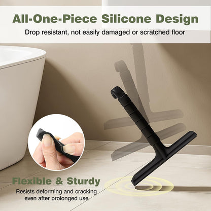 Roylvan Silicone Shower Squeegee, All-in-One Shower Squeegee for Glass Doors with Built-in Hook, Household Window Mirror Cleaner for Bathroom Glass Kitchen Tile Wall Car, Black