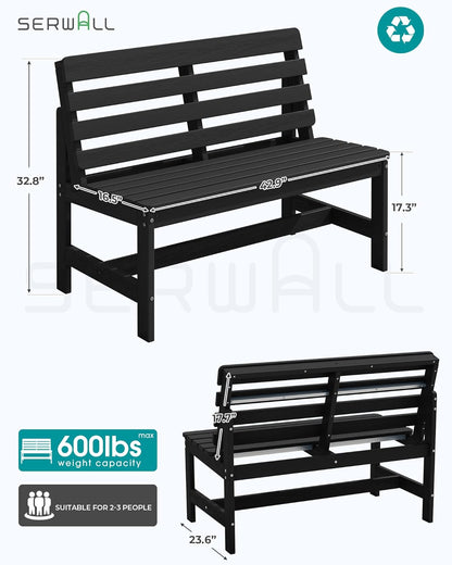 SERWALL HDPE Outdoor Storage Bench, Deck Box with Waterproof Storage Bags | All-Weather Benches | 57 Gallon Dual-Use Seat | Organizer Deck Boxes for Patio, Garden Tools & Pool | Dark Black