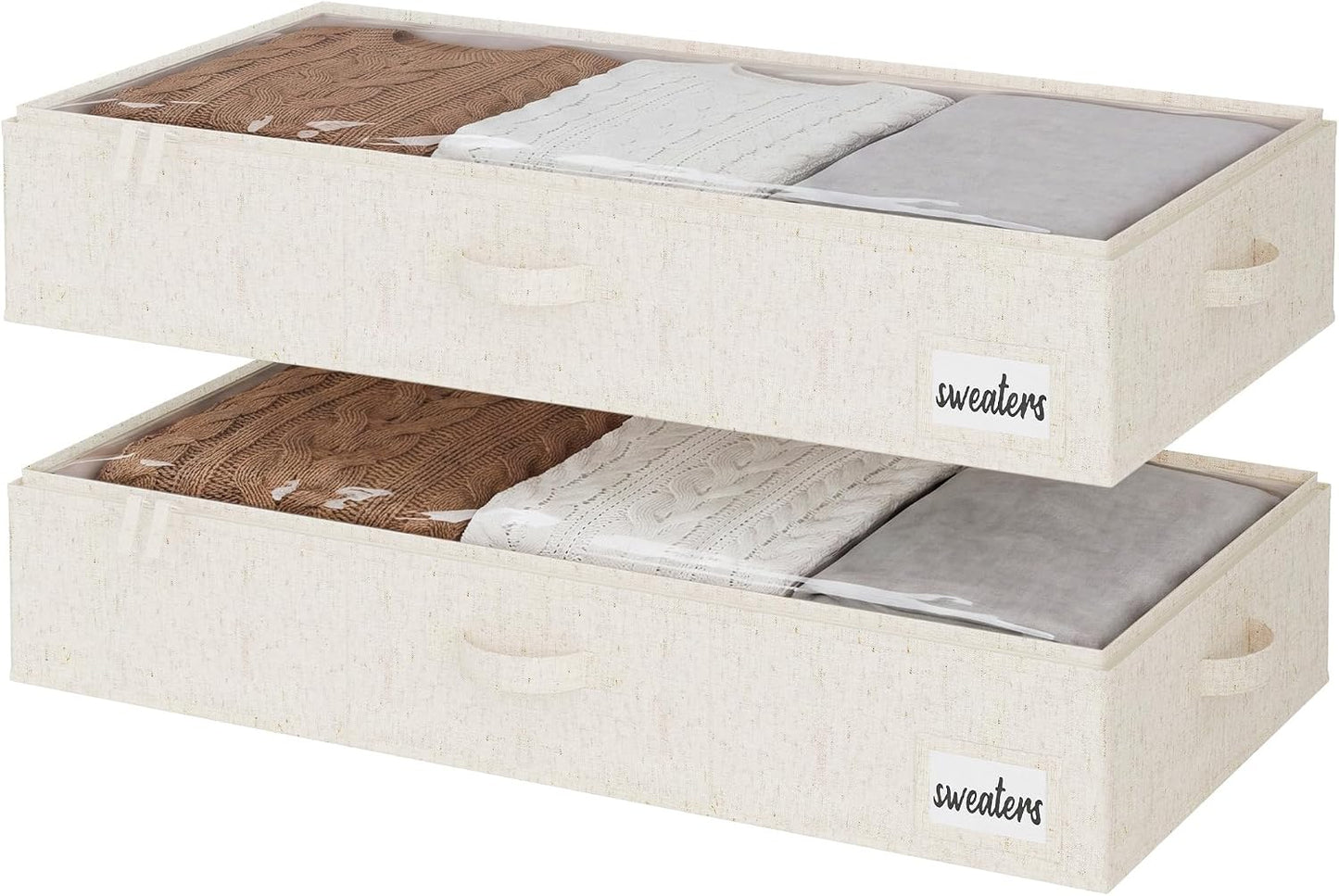 StorageWorks Large Under Bed Storage Containers with Handles and Label Holder, 2 Pack Ultra-thick Fabric Underbed Bins, Closet Organizer for Clothes, Blankets, Sweater