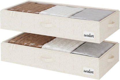 StorageWorks Large Under Bed Storage Containers with Handles and Label Holder, 2 Pack Ultra-thick Fabric Underbed Bins, Closet Organizer for Clothes, Blankets, Sweater