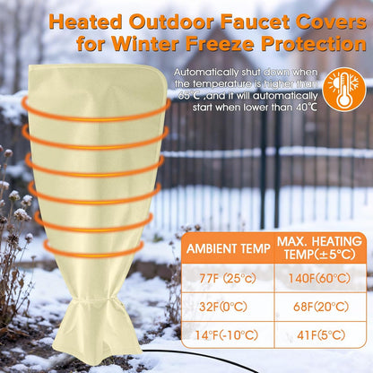 Heated Outdoor Faucet Covers for Winter Freeze Protection, 25.6" x 13.8" Outdoor Faucet Heating Cover, Reusable Waterproof Spigot Cover Winter Insulated Long Faucets Sock for Outside Faucet Hydrant